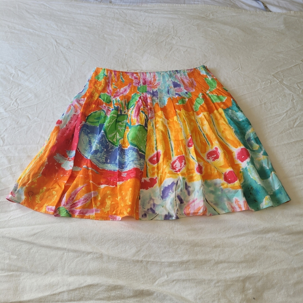 Lauren Ralph Lauren Floral A-Line Skirt Knee Length Watercolor Wearable Art 10P